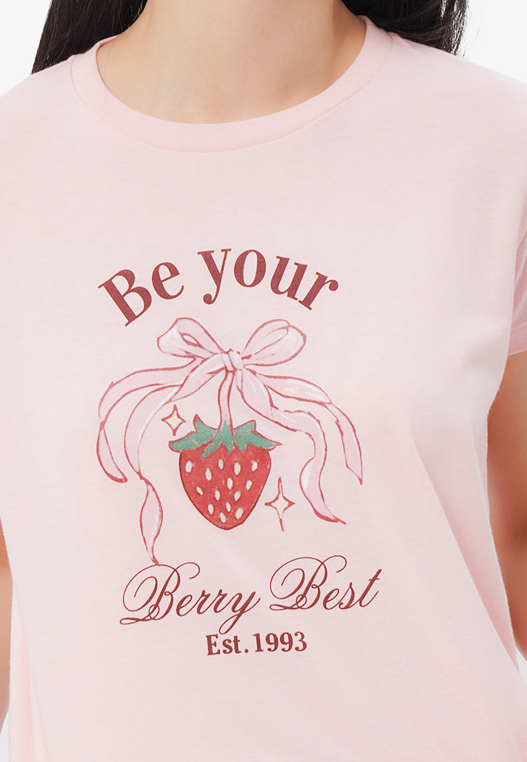 Short Sleeve Graphic Crop T-Shirt L.Pink