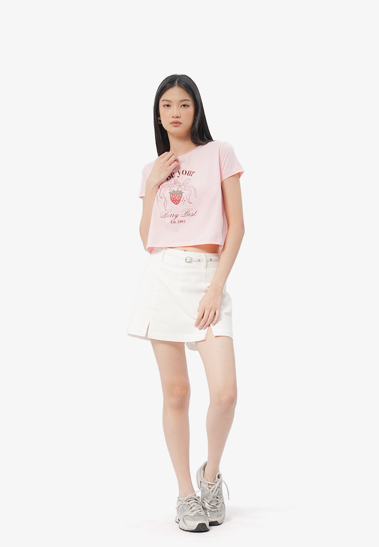 Short Sleeve Graphic Crop T-Shirt L.Pink