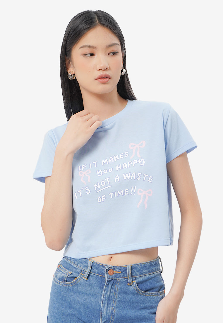 Short Sleeve Graphic Crop T-Shirt L.Blue