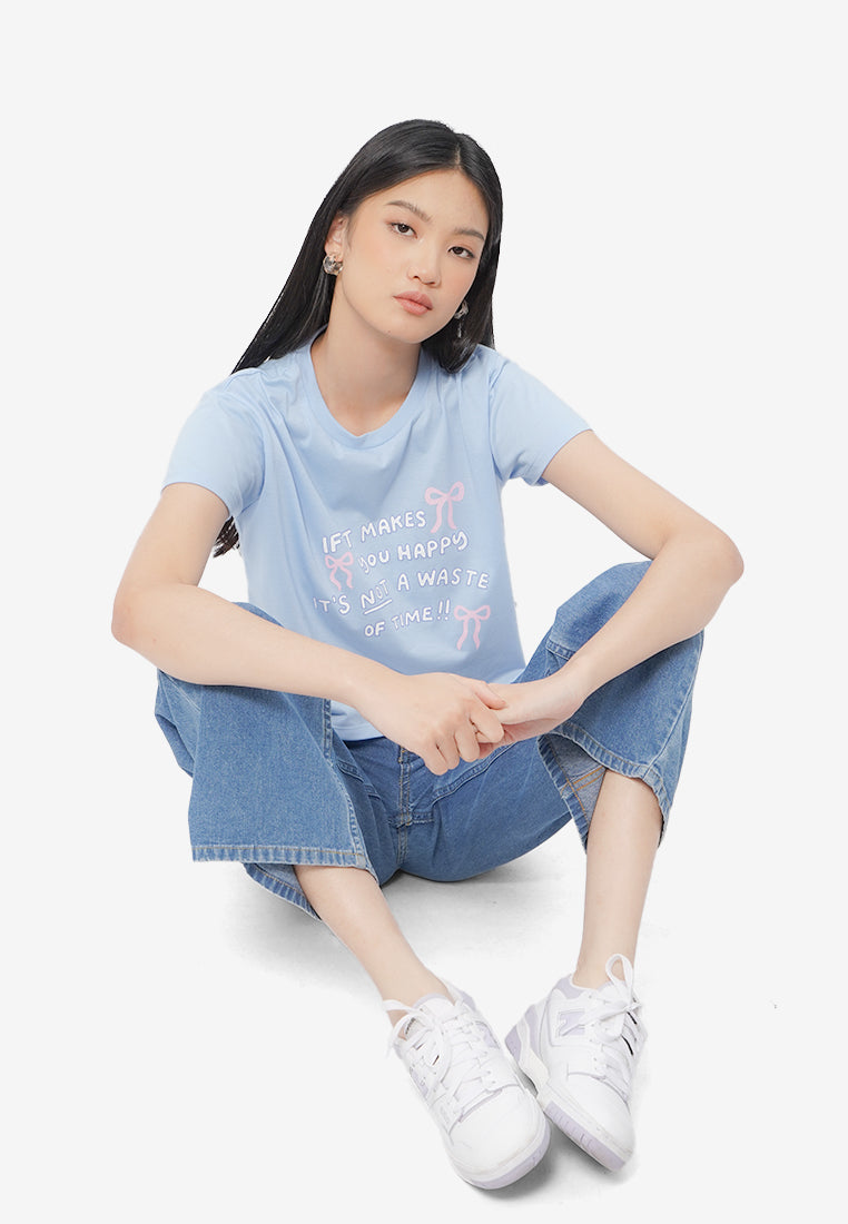 Short Sleeve Graphic Crop T-Shirt L.Blue