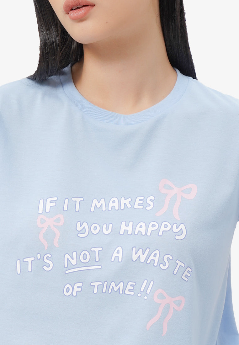 Short Sleeve Graphic Crop T-Shirt L.Blue