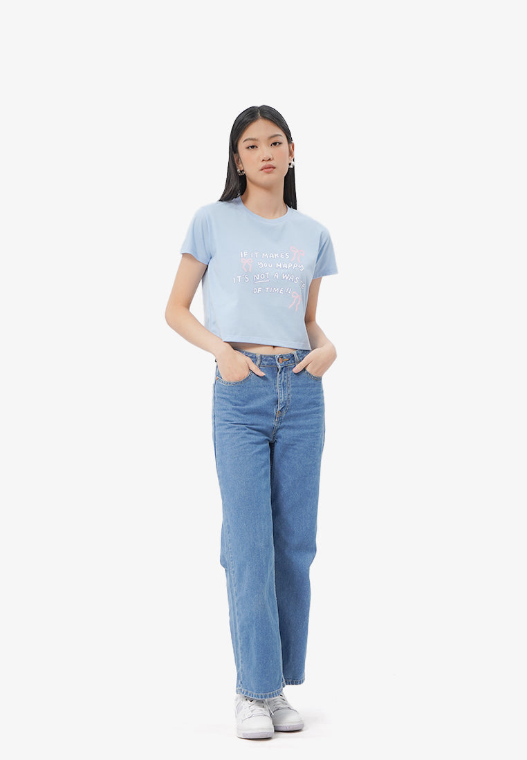 Short Sleeve Graphic Crop T-Shirt L.Blue