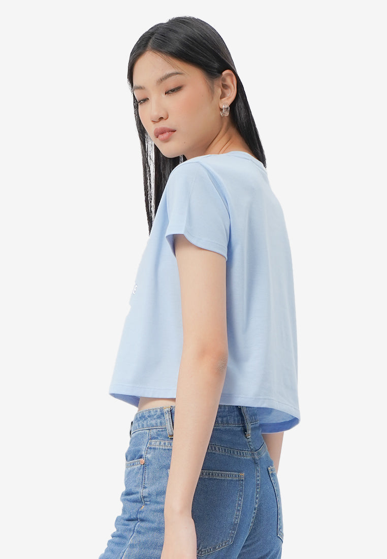 Short Sleeve Graphic Crop T-Shirt L.Blue