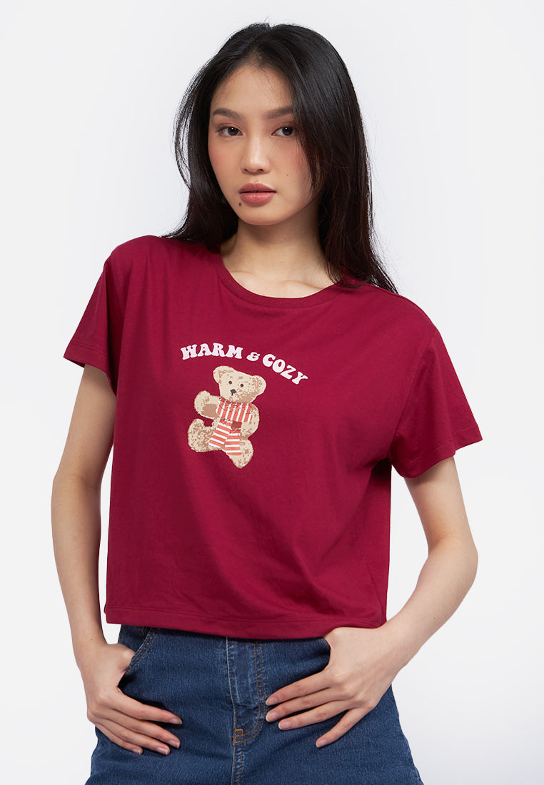 Short Sleeve Graphic Crop T-Shirt Maroon