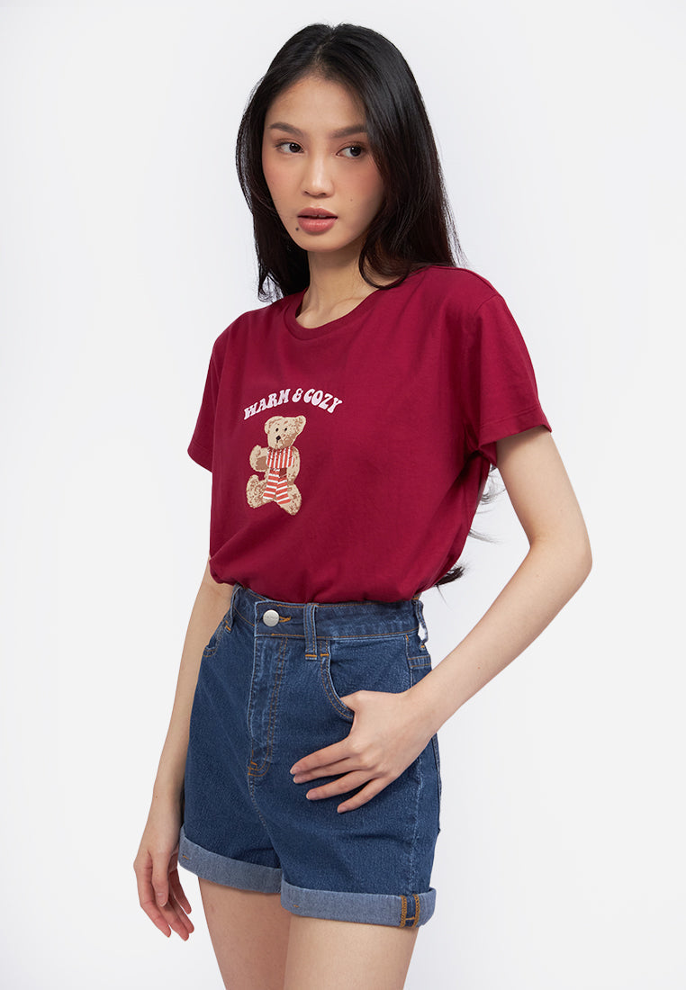 Short Sleeve Graphic Crop T-Shirt Maroon