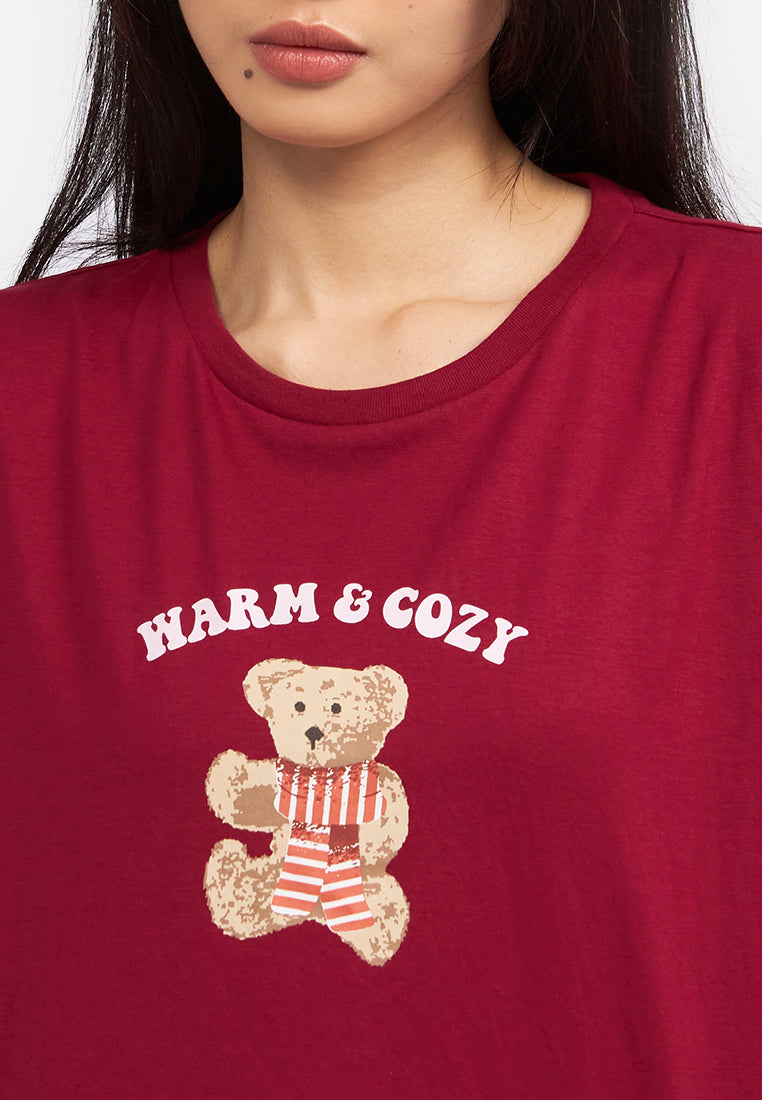 Short Sleeve Graphic Crop T-Shirt Maroon