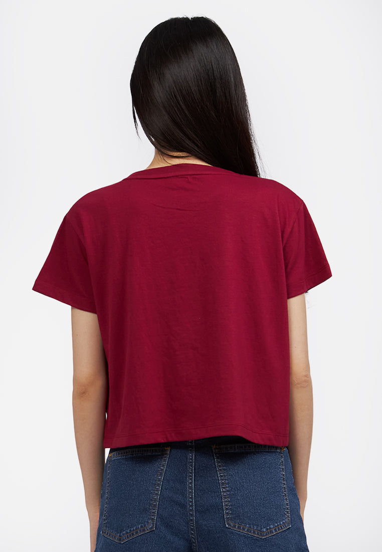 Short Sleeve Graphic Crop T-Shirt Maroon