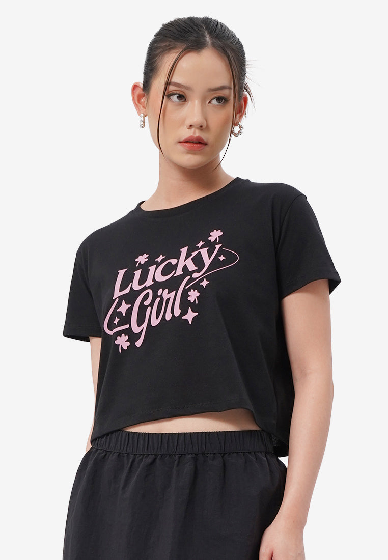 Short Sleeve Graphic Crop T-Shirt Black