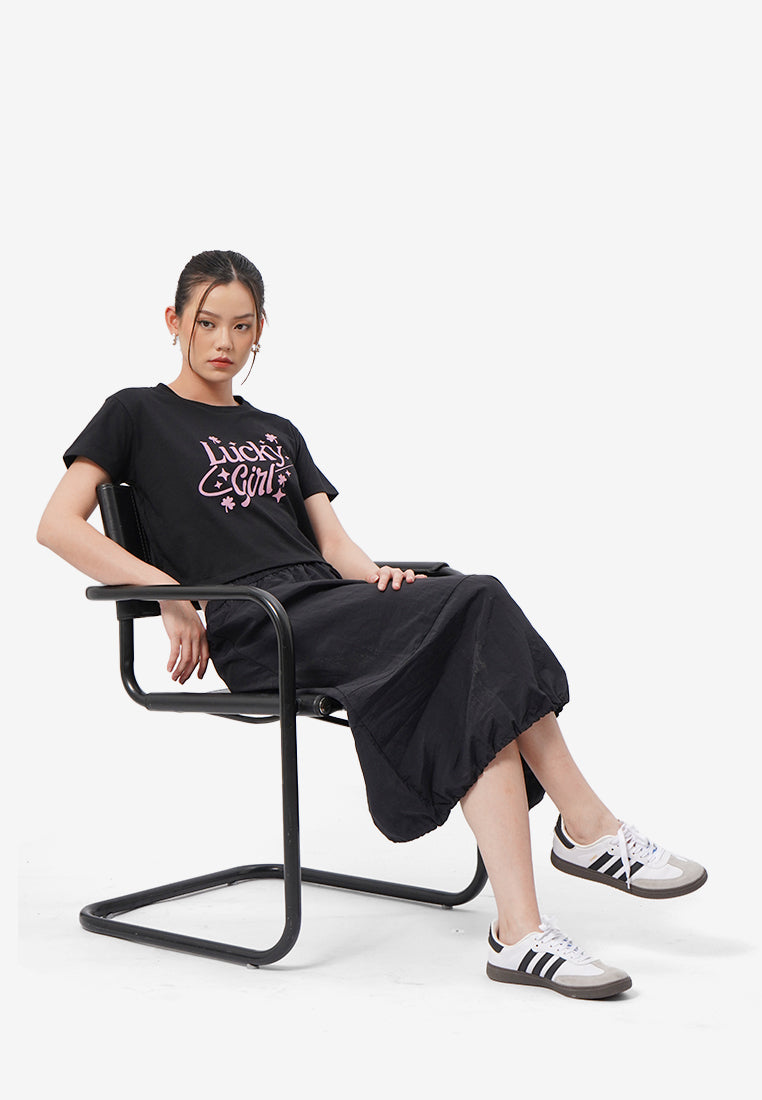 Short Sleeve Graphic Crop T-Shirt Black