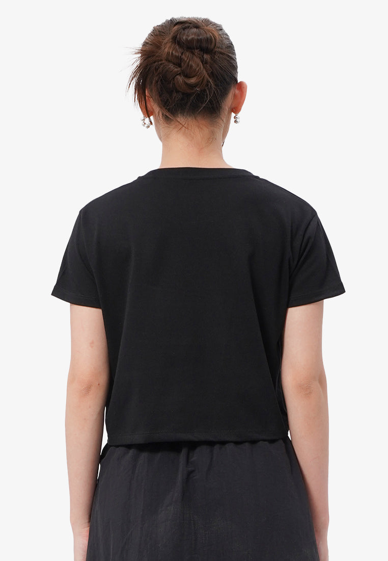Short Sleeve Graphic Crop T-Shirt Black
