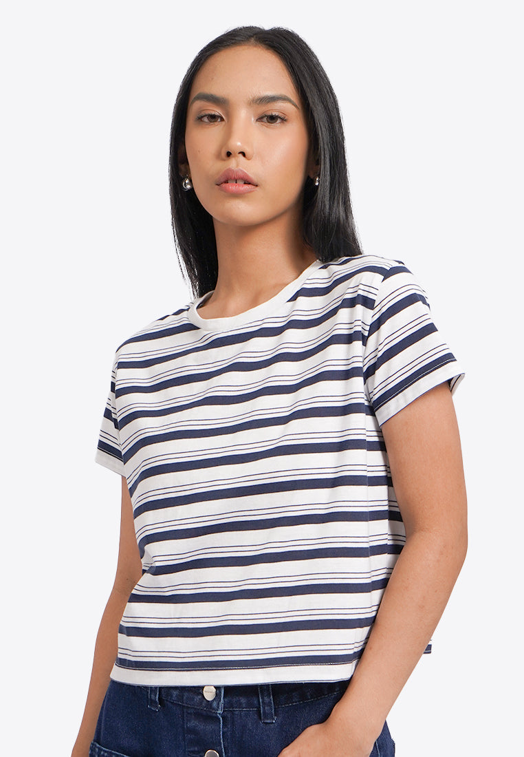Short Sleeve Stripes Crop T-Shirt