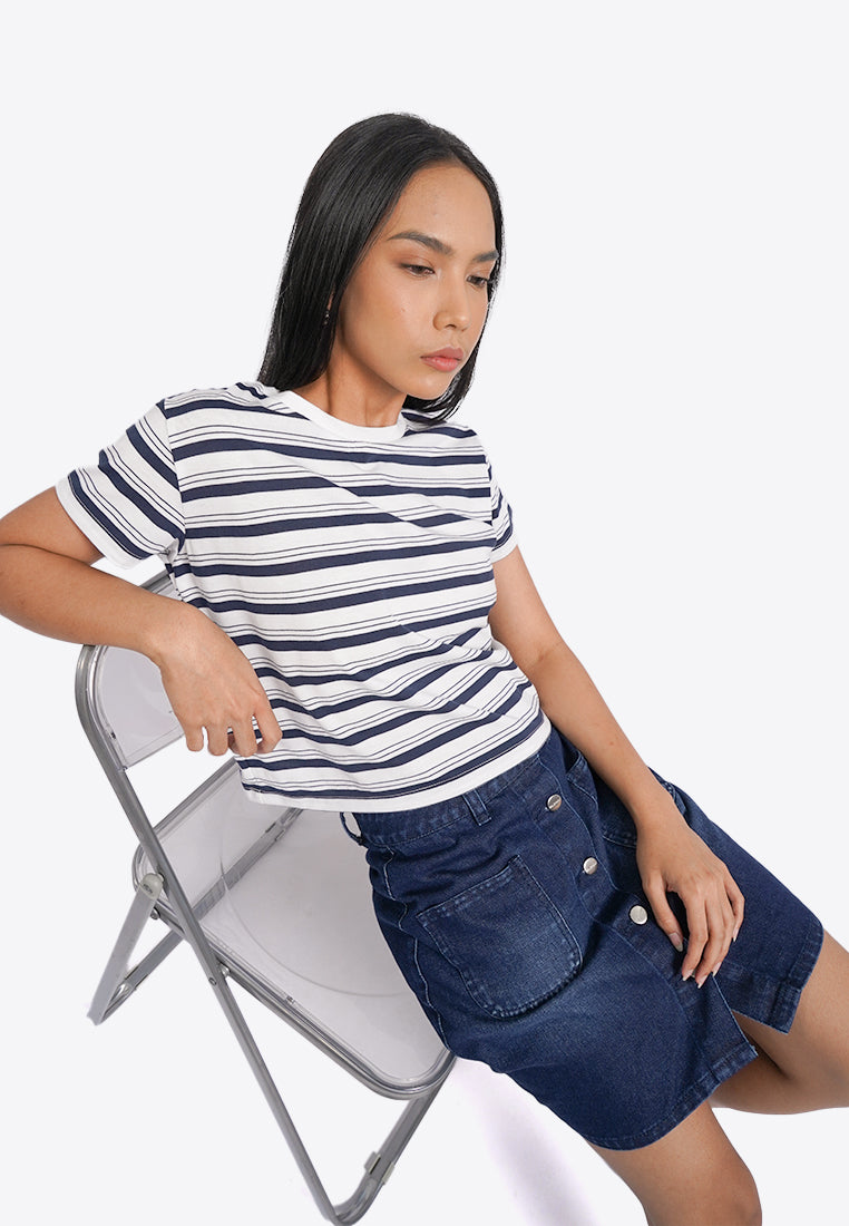 Short Sleeve Stripes Crop T-Shirt