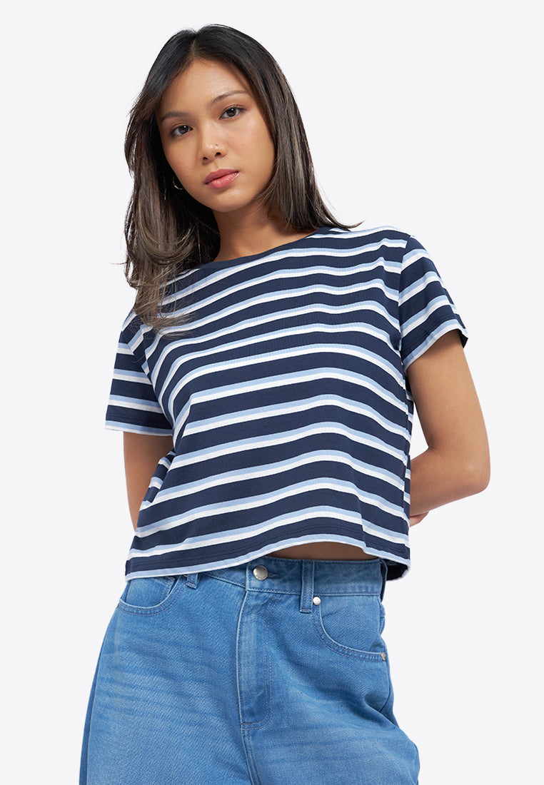 Short Sleeve Stripe Crop T-Shirt