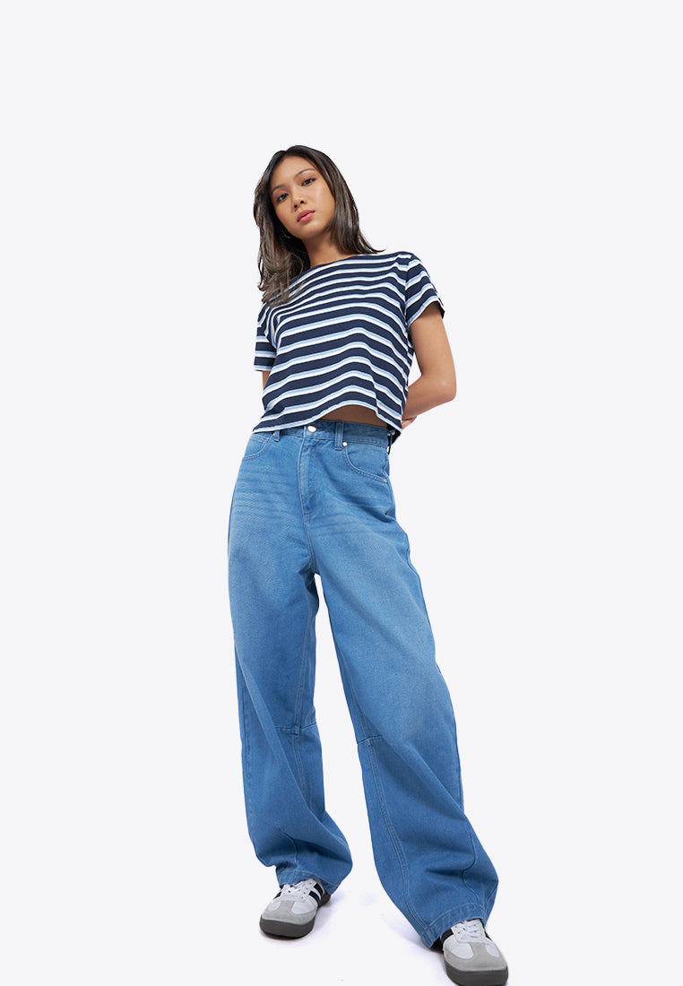 Short Sleeve Stripe Crop T-Shirt