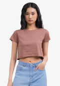 Short Sleeve Basic Crop T-Shirt Brown