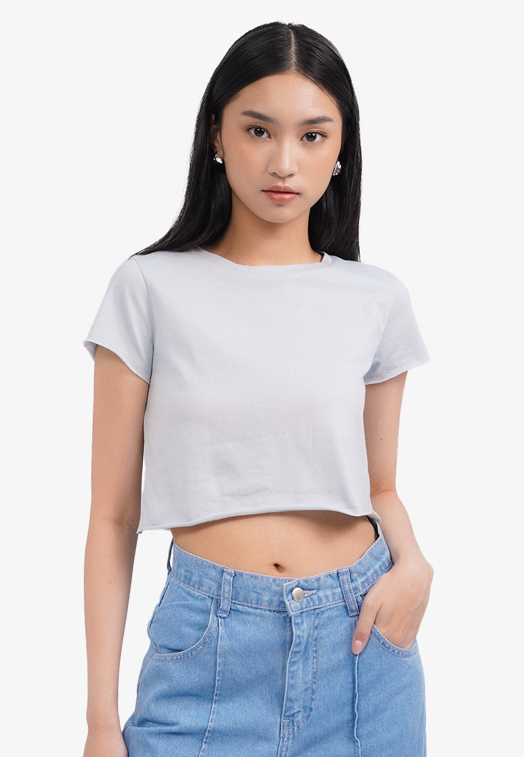 Short Sleeve Basic Crop T-Shirt Blue