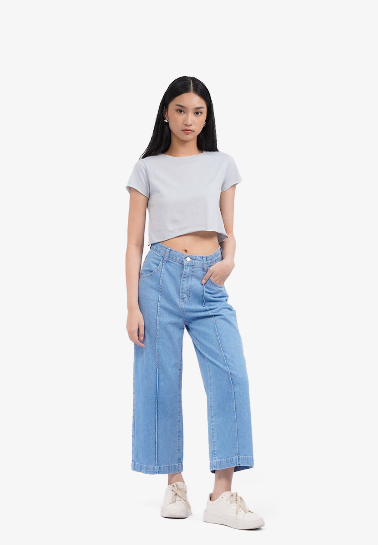 Short Sleeve Basic Crop T-Shirt Blue