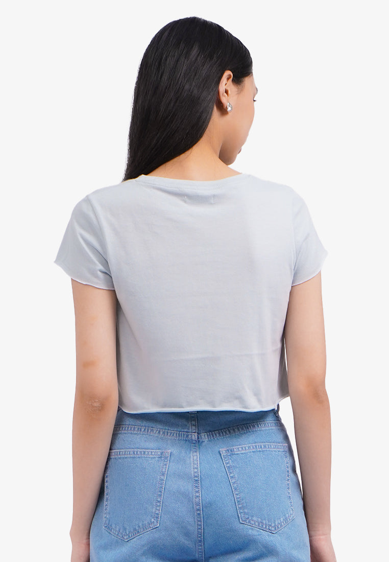 Short Sleeve Basic Crop T-Shirt Blue