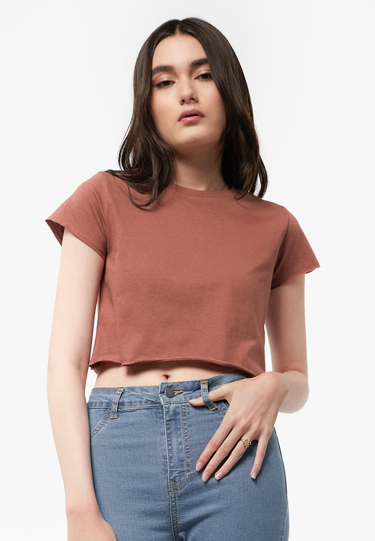 Short Sleeve Boxy Crop T-Shirt Terracotta