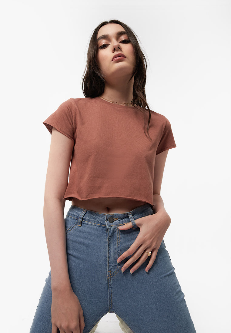 Short Sleeve Boxy Crop T-Shirt Terracotta