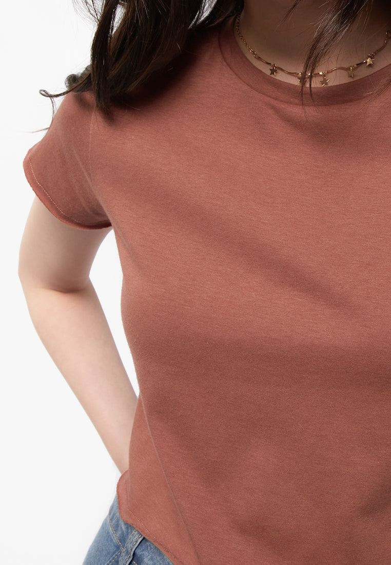 Short Sleeve Boxy Crop T-Shirt Terracotta