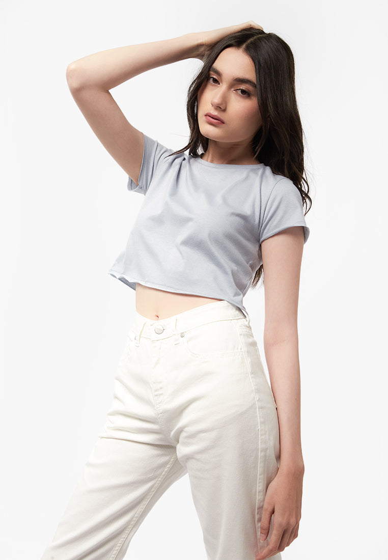 Short Sleeve Boxy Crop T-Shirt L.Blue