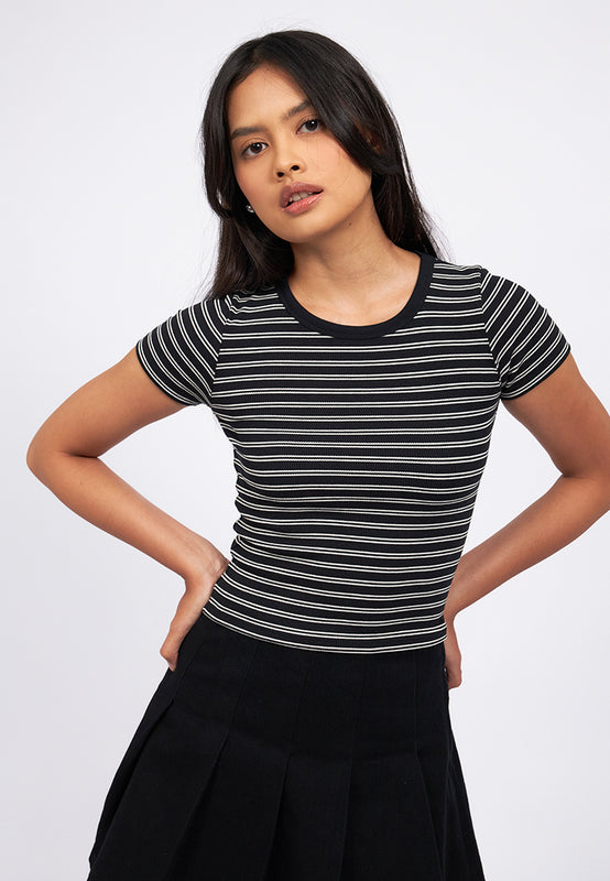 Short Sleeve Stripes Crop T-Shirt