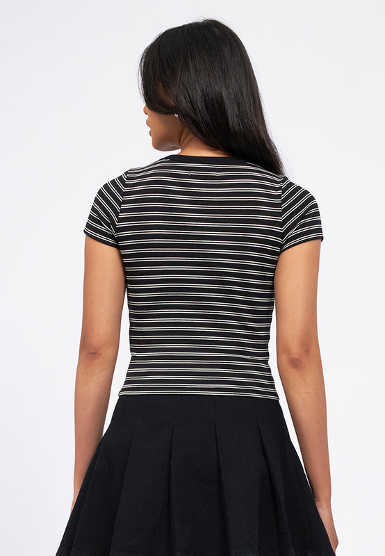 Short Sleeve Stripes Crop T-Shirt