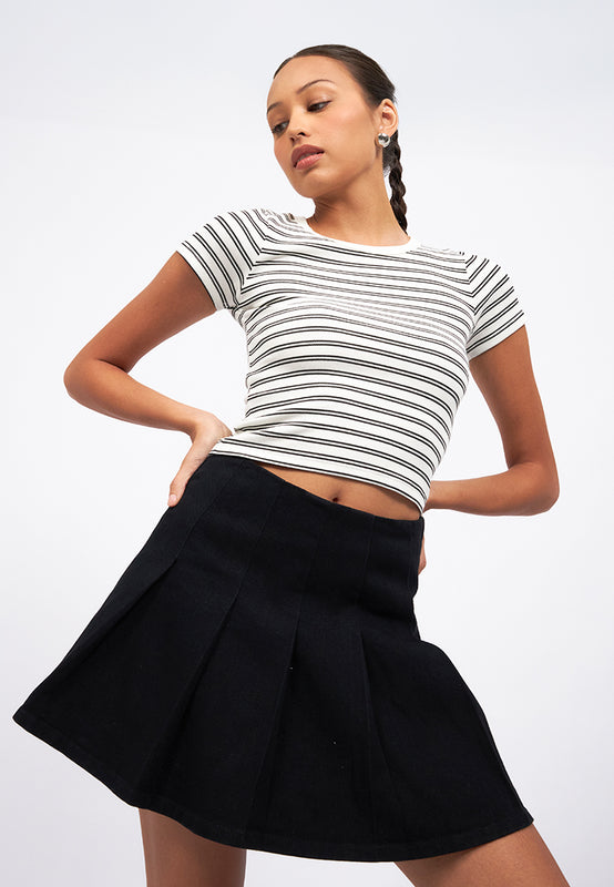 Short Sleeve Stripes Crop T-Shirt