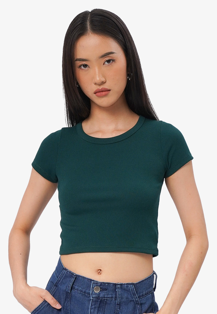 Round Neck Short Sleeve Rib T-Shirt