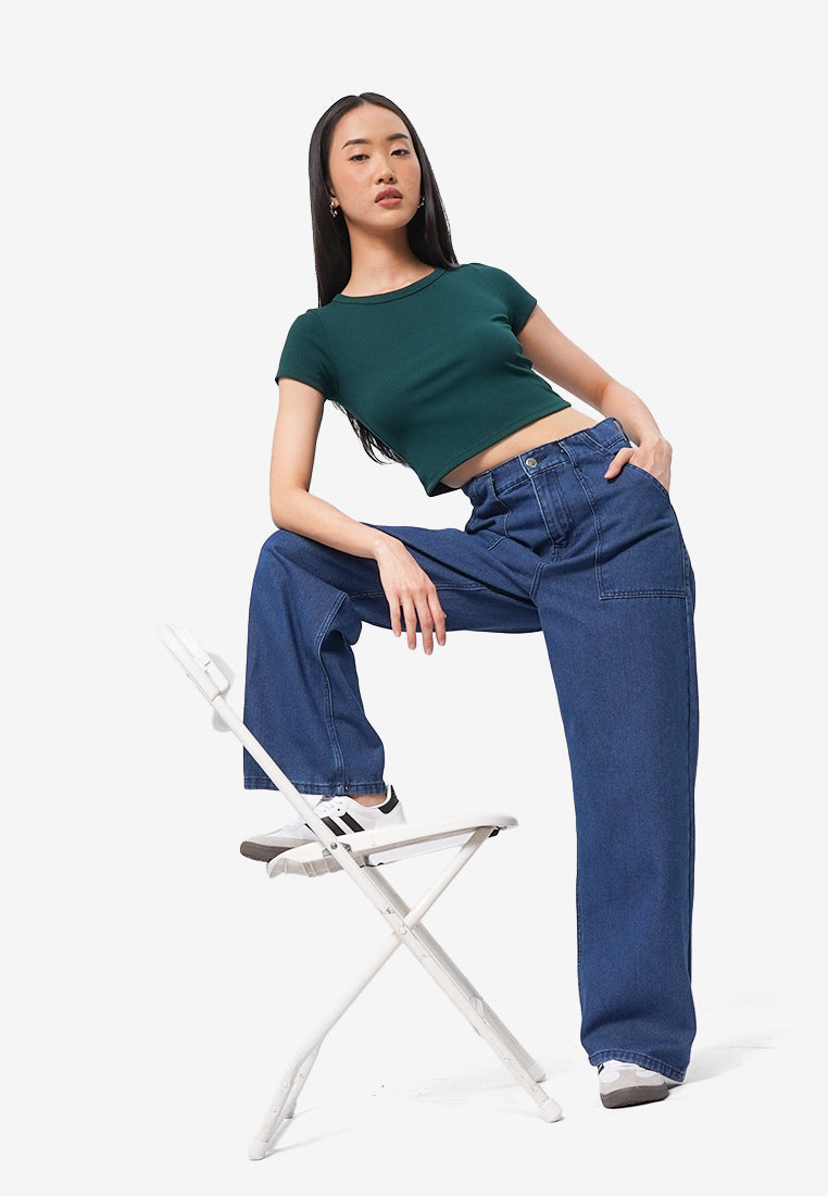Round Neck Short Sleeve Rib T-Shirt