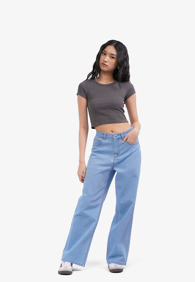 Short Sleeve Rib Crop T-Shirt