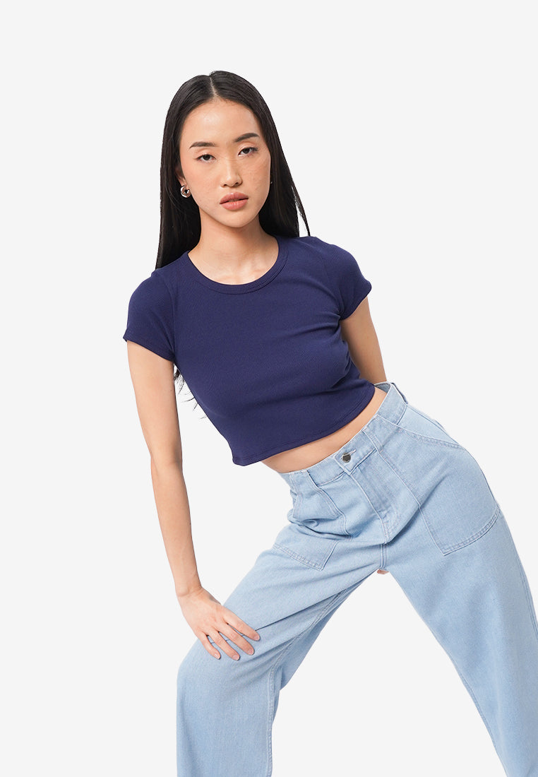 Round Neck Short Sleeve Rib T-Shirt