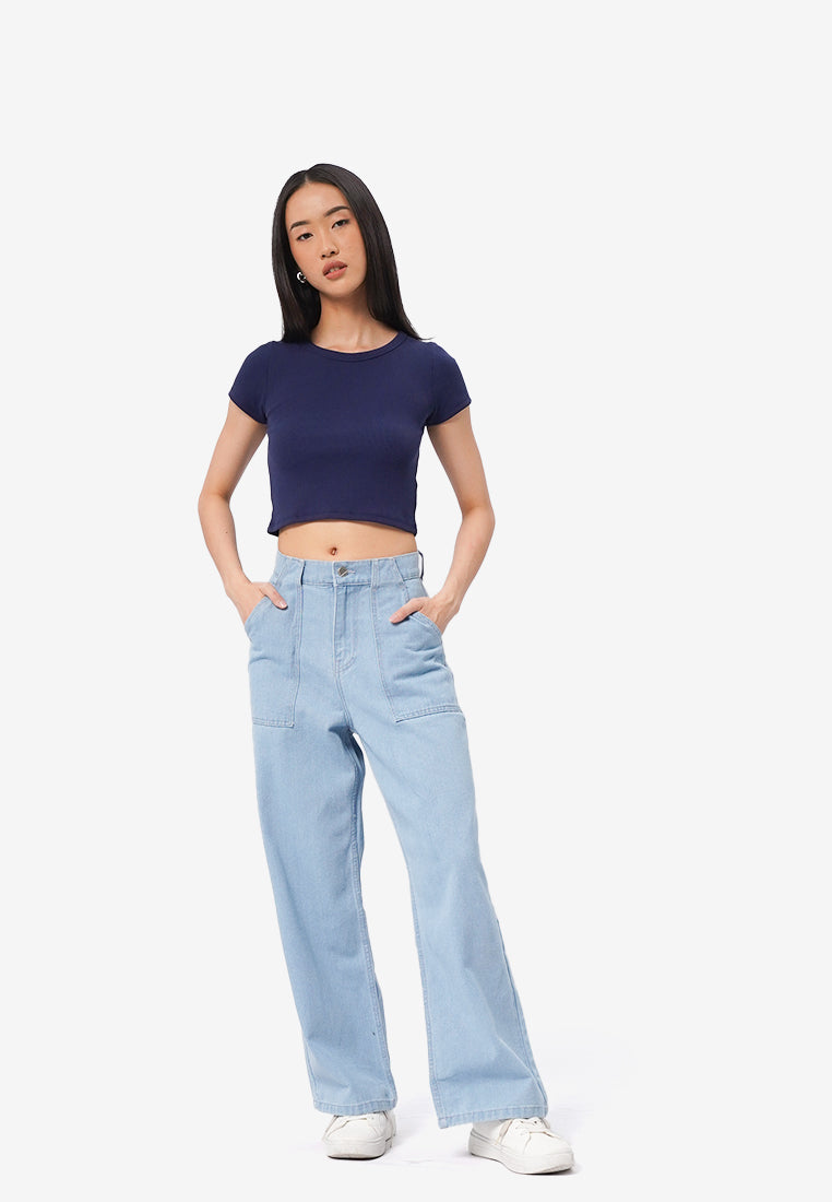 Round Neck Short Sleeve Rib T-Shirt