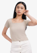 Basic Square Neck Crop T-Shirt Oatmeal