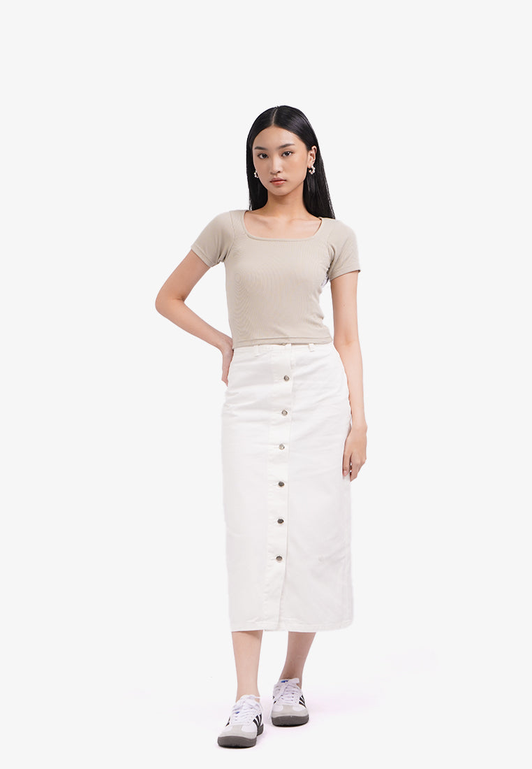 Basic Square Neck Crop T-Shirt Oatmeal
