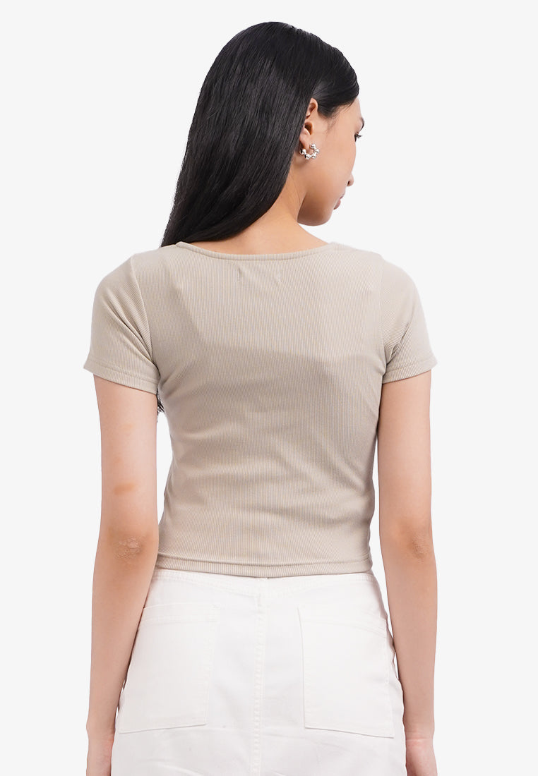 Basic Square Neck Crop T-Shirt Oatmeal