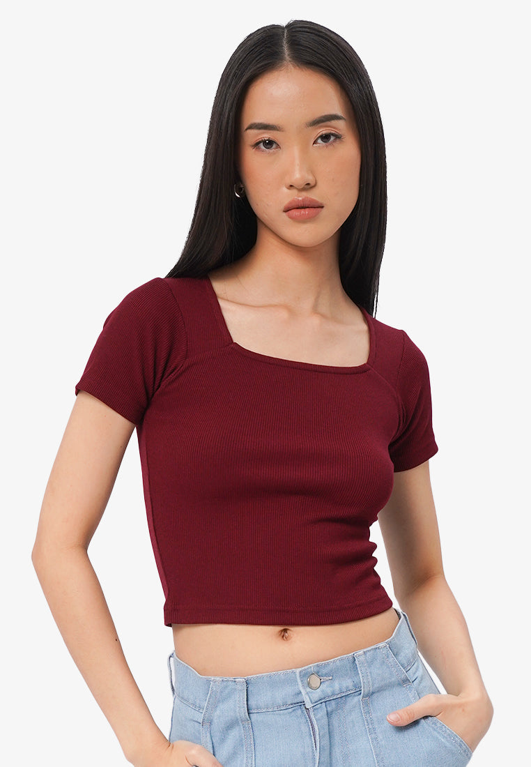 Basic Square Neck T-Shirt Wine