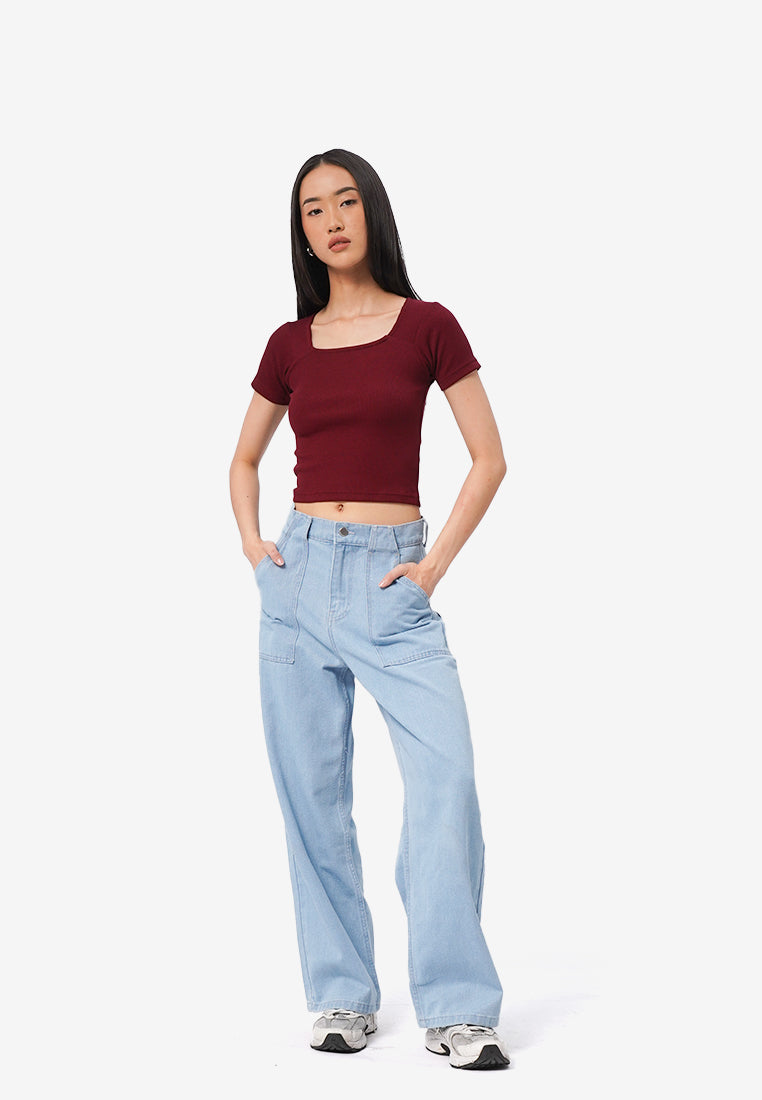 Basic Square Neck T-Shirt Wine
