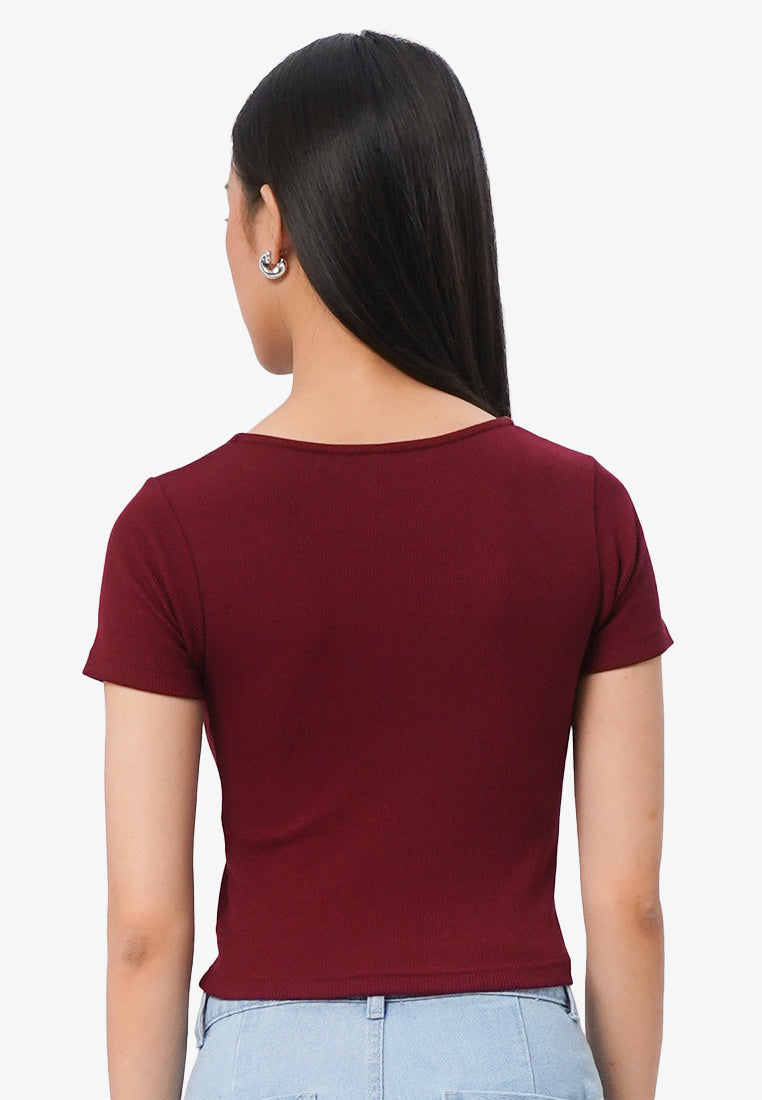 Basic Square Neck T-Shirt Wine