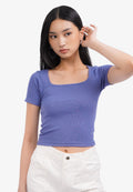 Basic Square Neck Crop T-Shirt Navy