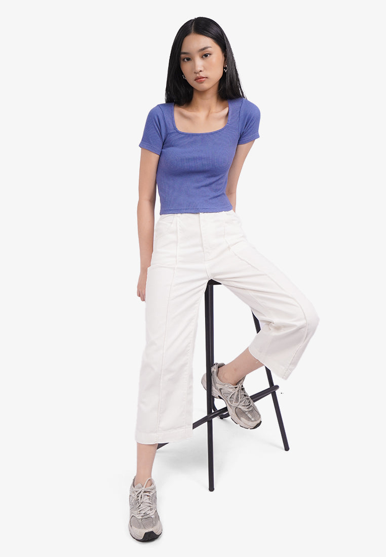Basic Square Neck Crop T-Shirt Navy