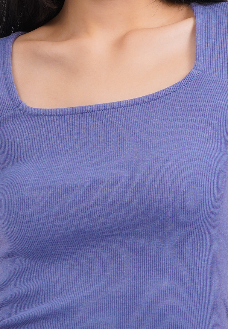 Basic Square Neck Crop T-Shirt Navy