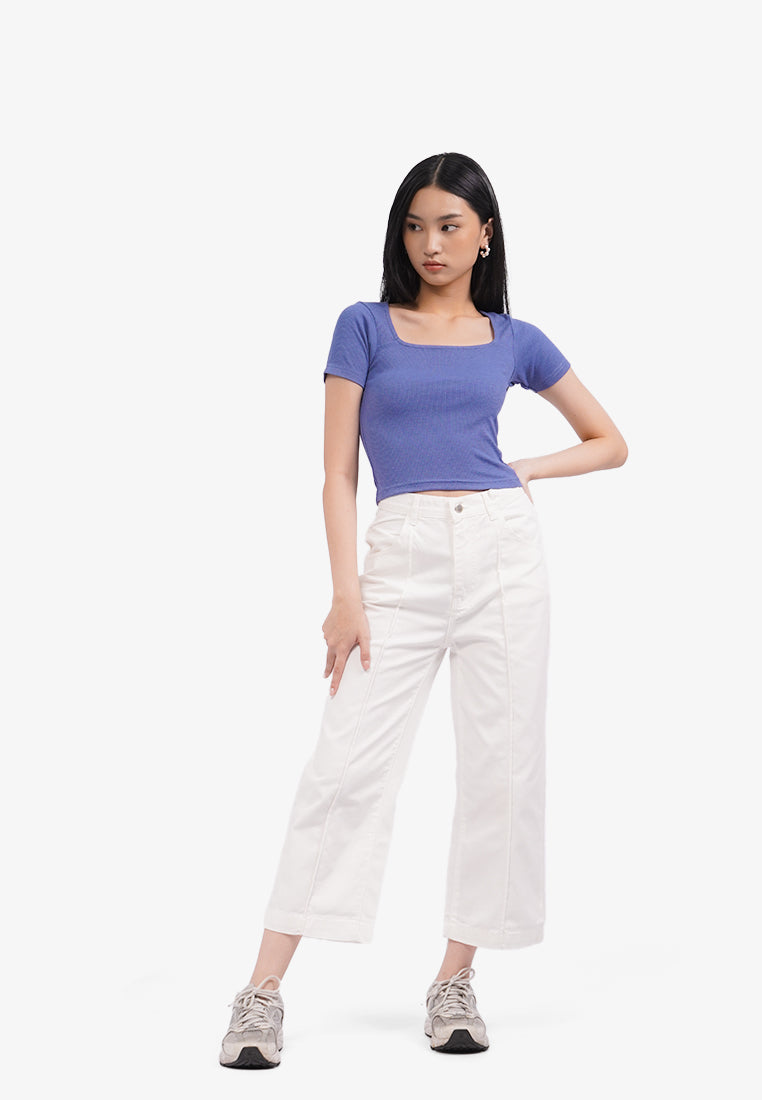 Basic Square Neck Crop T-Shirt Navy