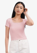Basic Square Neck Crop T-Shirt Pink