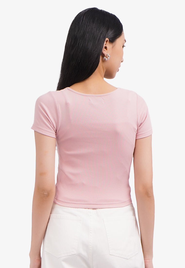 Basic Square Neck Crop T-Shirt Pink