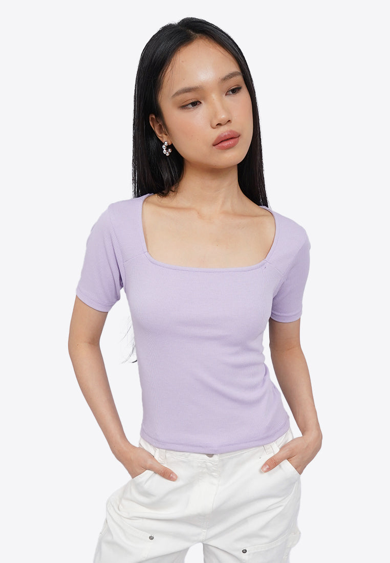 Square Neck Rib T-Shirt
