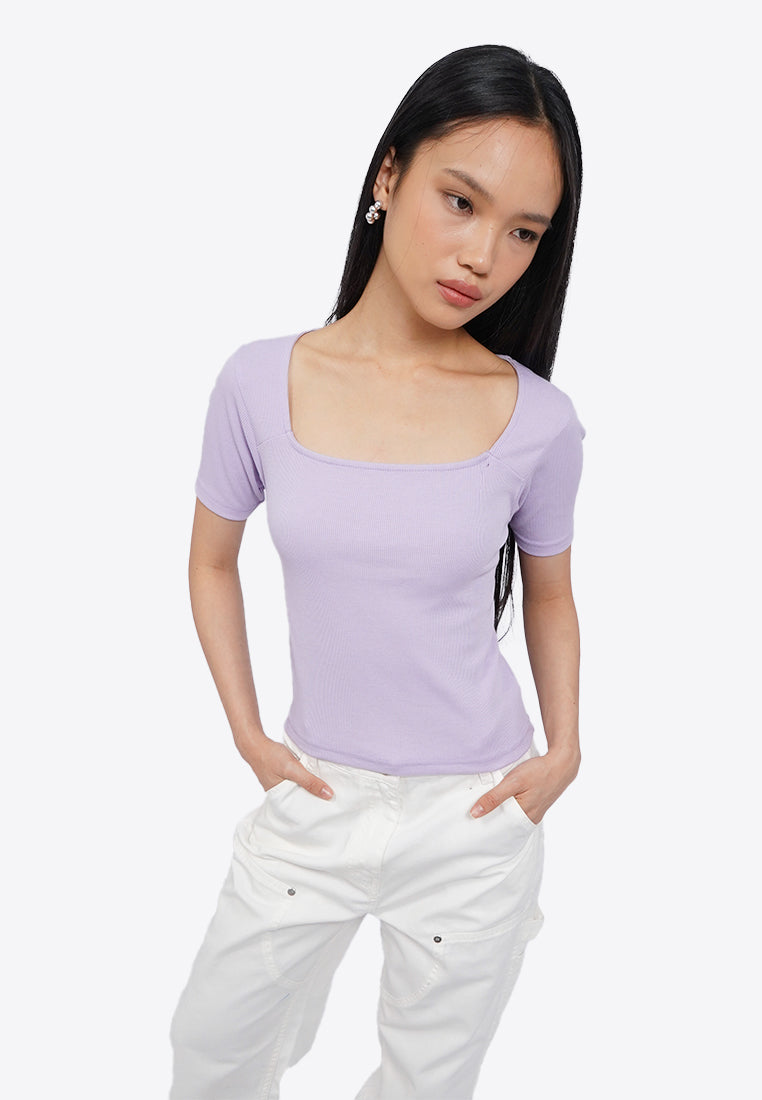 Square Neck Rib T-Shirt