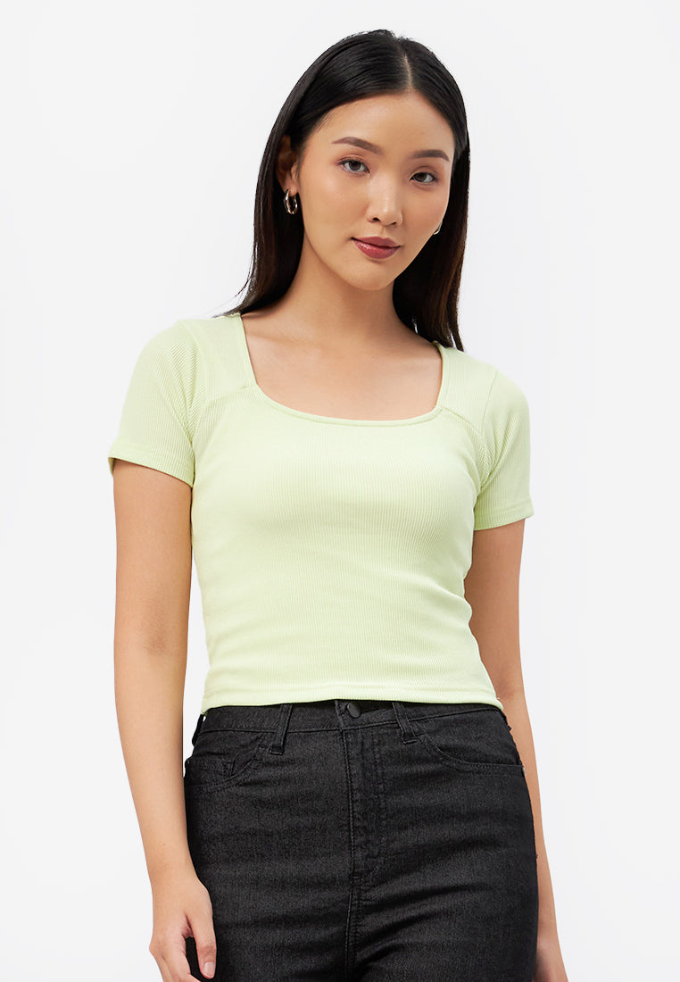 Square Neck Short Sleeve Rib Top