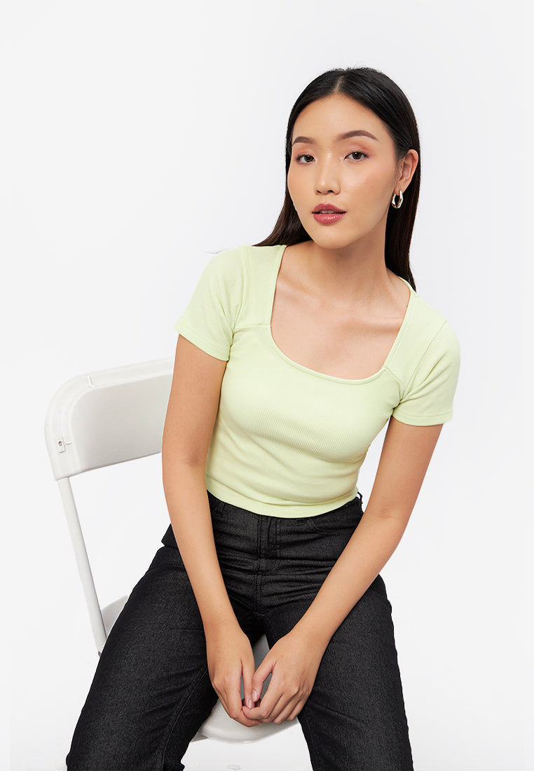 Square Neck Short Sleeve Rib Top